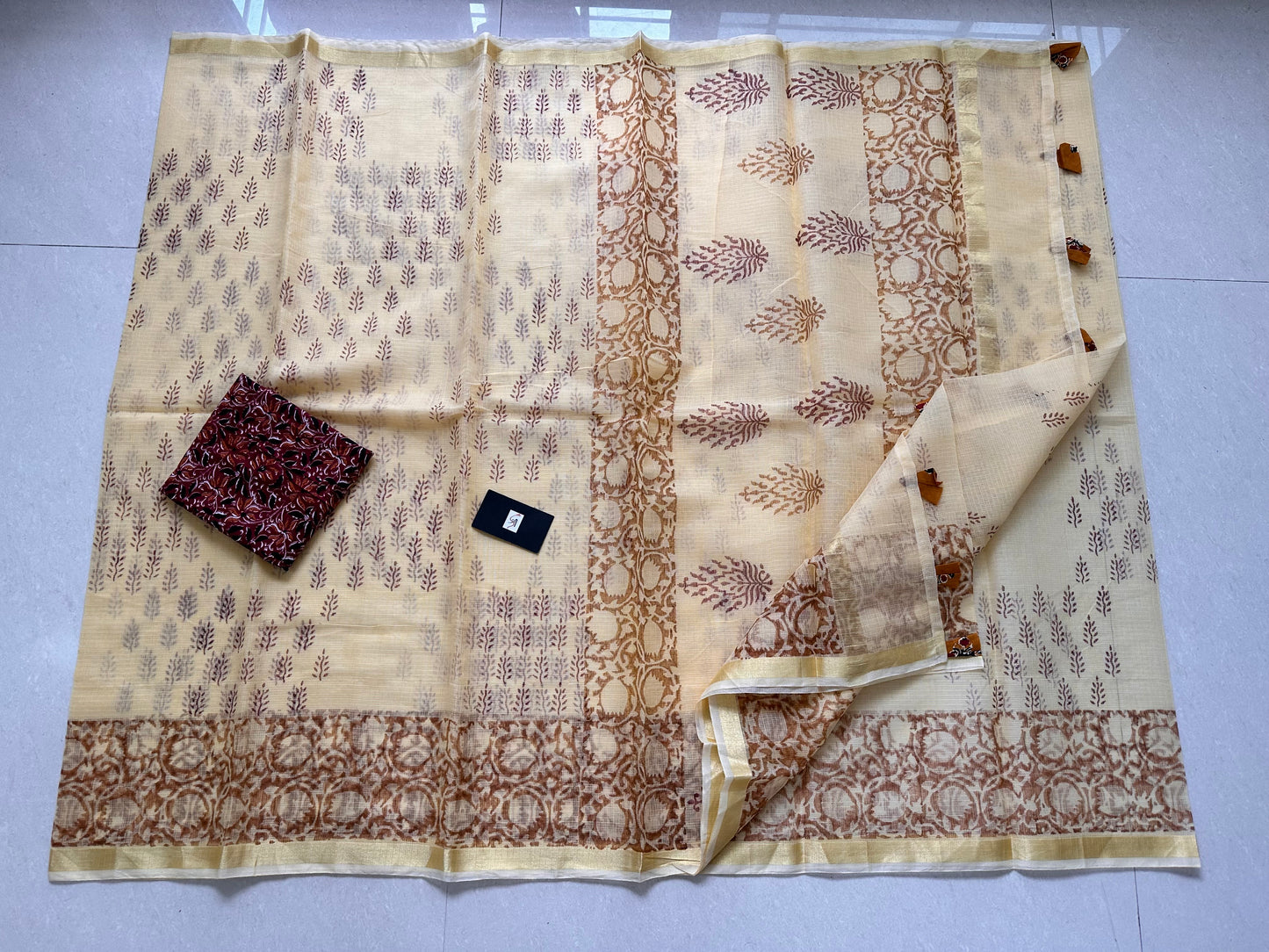 HandBlock Printed Kota Cotton Doria Saree