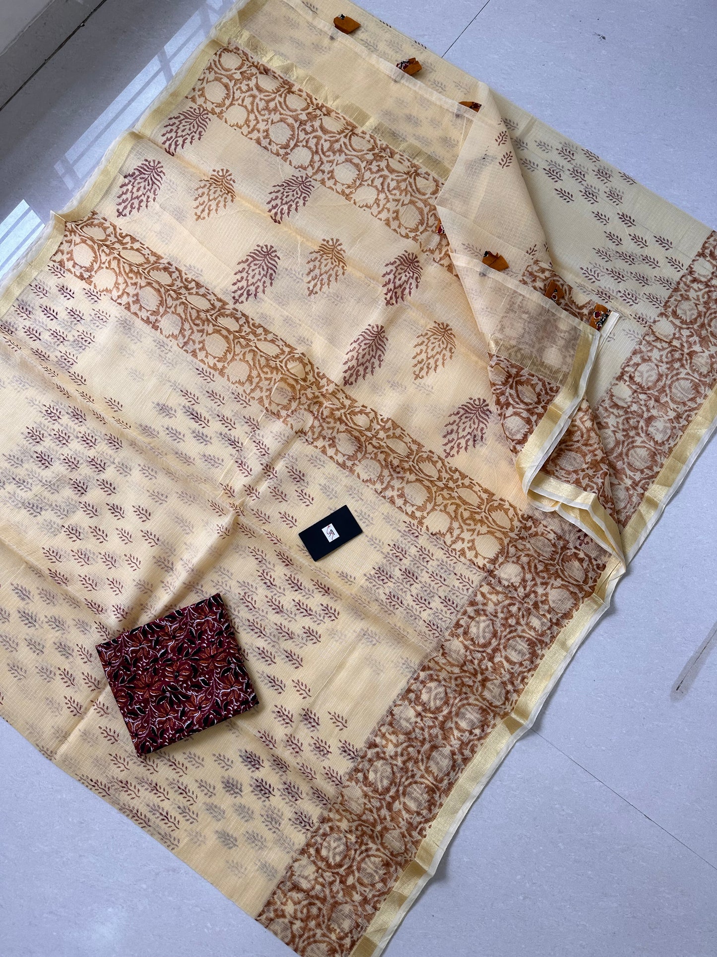 HandBlock Printed Kota Cotton Doria Saree