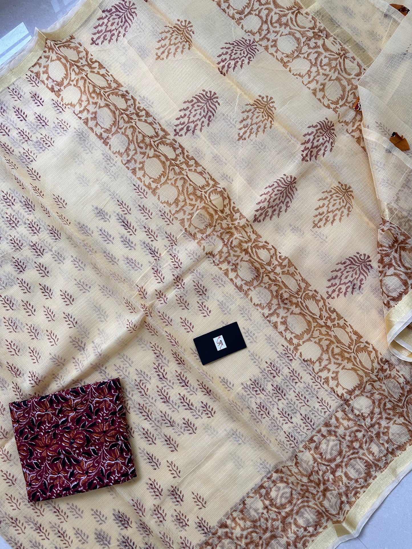 HandBlock Printed Kota Cotton Doria Saree