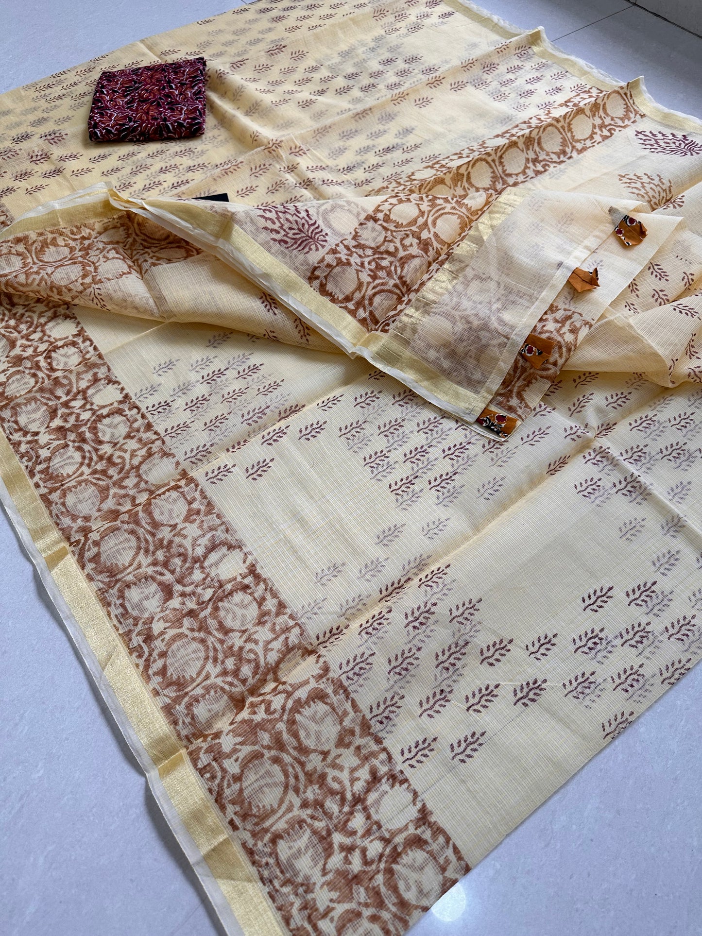 HandBlock Printed Kota Cotton Doria Saree