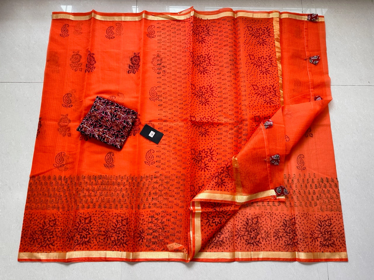 HandBlock Printed Kota Cotton Doria Saree