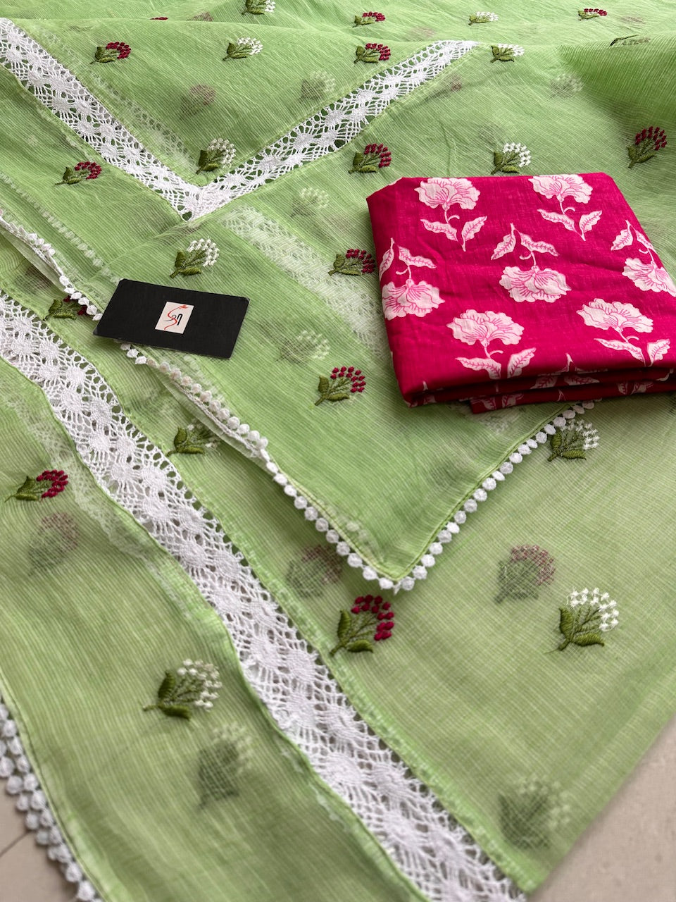 Embroidered Kota Cotton Doria Saree