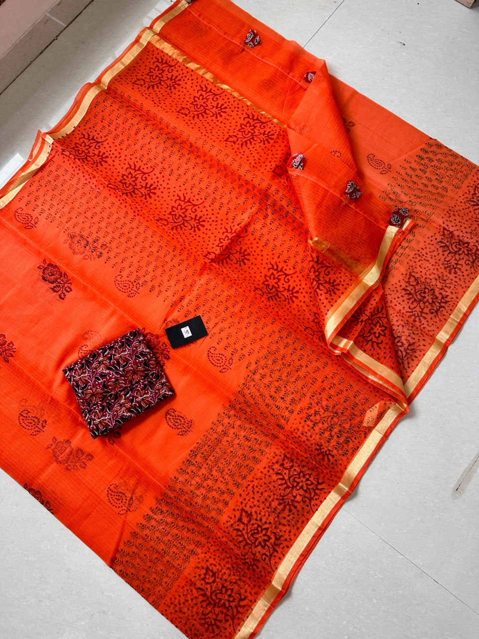 HandBlock Printed Kota Cotton Doria Saree