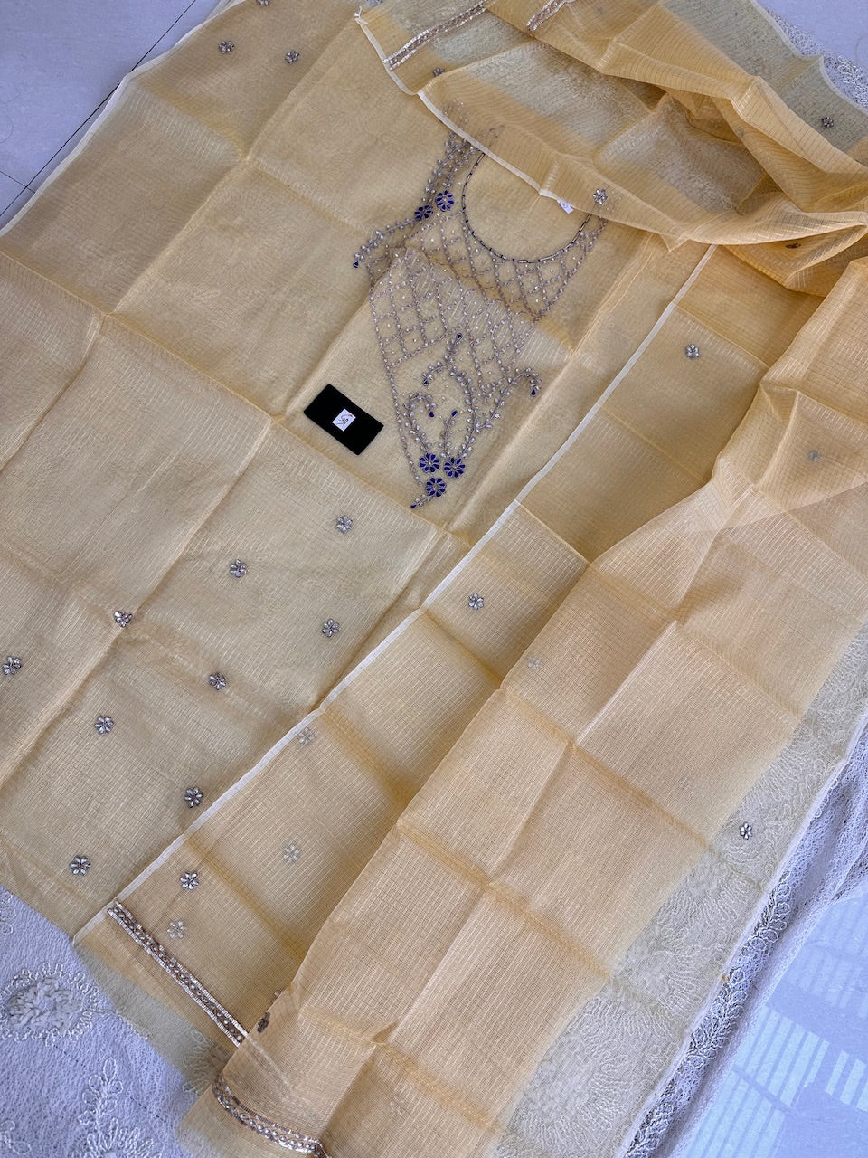 Jaipuri Gota Patti Embroidered Kota Cotton Tissue Doria Top N Dupatta (Suit)