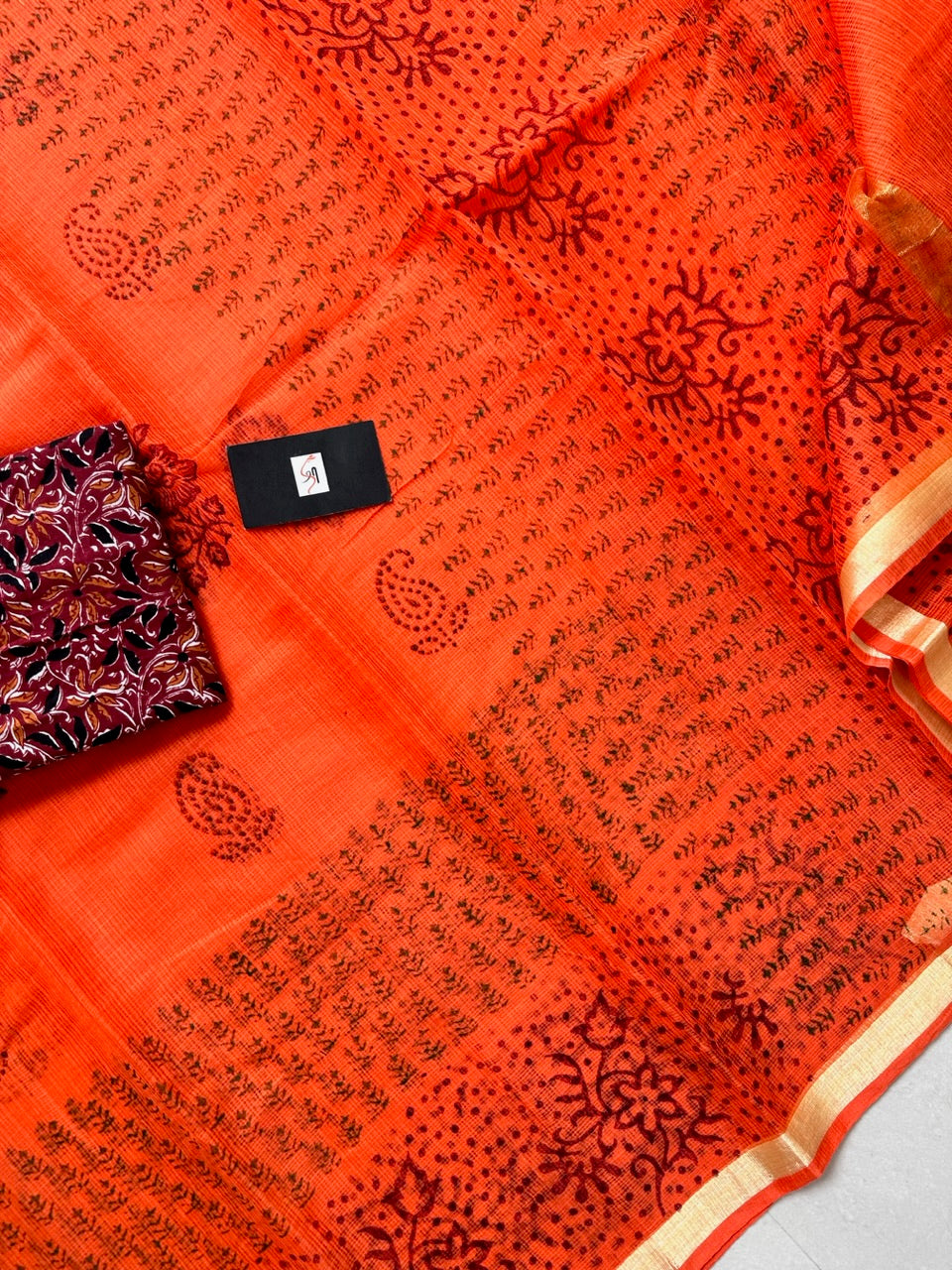 HandBlock Printed Kota Cotton Doria Saree