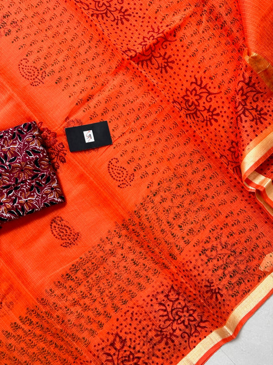 HandBlock Printed Kota Cotton Doria Saree