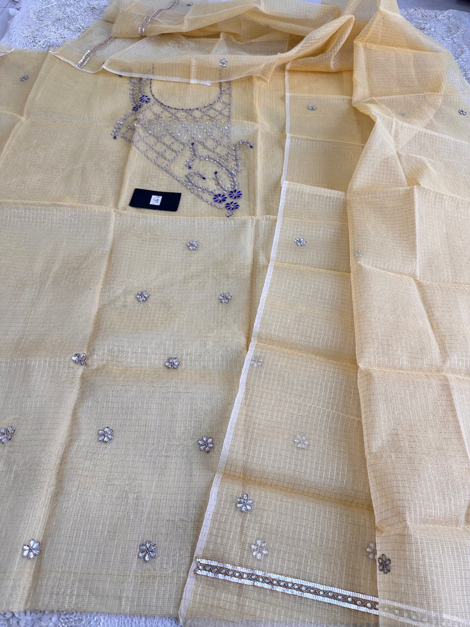 Jaipuri Gota Patti Embroidered Kota Cotton Tissue Doria Top N Dupatta (Suit)