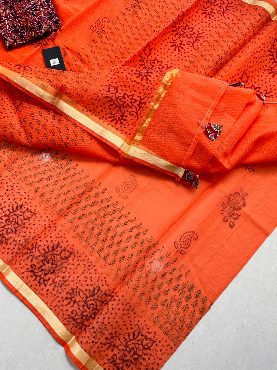 HandBlock Printed Kota Cotton Doria Saree