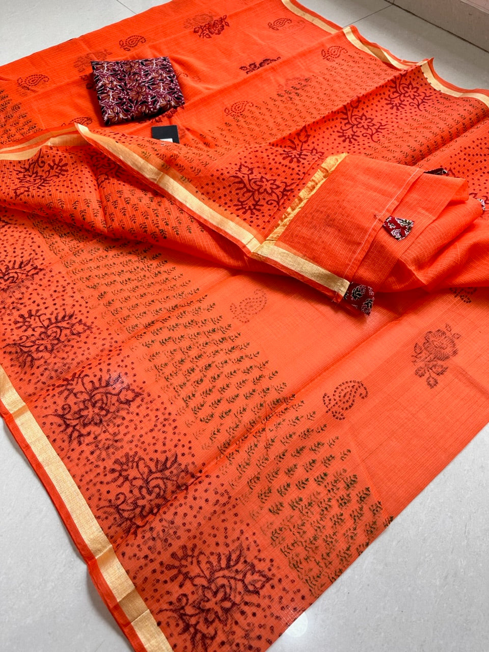 HandBlock Printed Kota Cotton Doria Saree