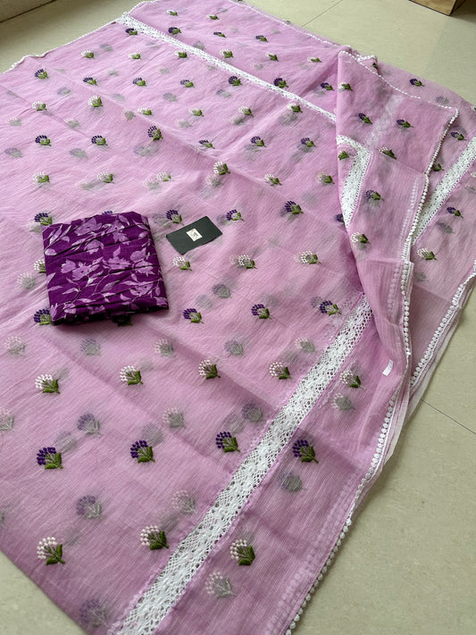 Embroidered Kota Cotton Doria Saree