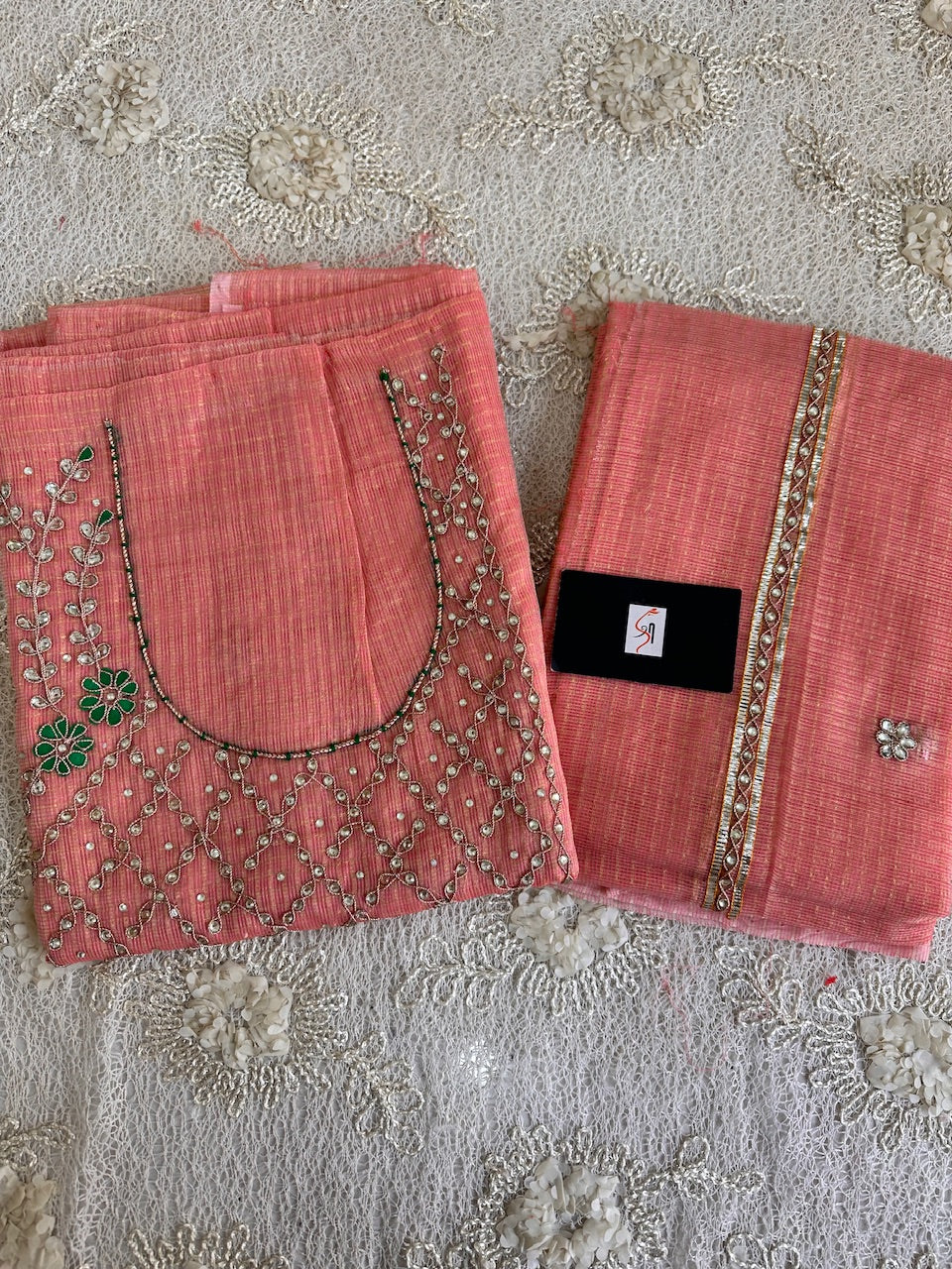 Jaipuri Gota Patti Embroidered Kota Cotton Tissue Doria Top N Dupatta (Suit)