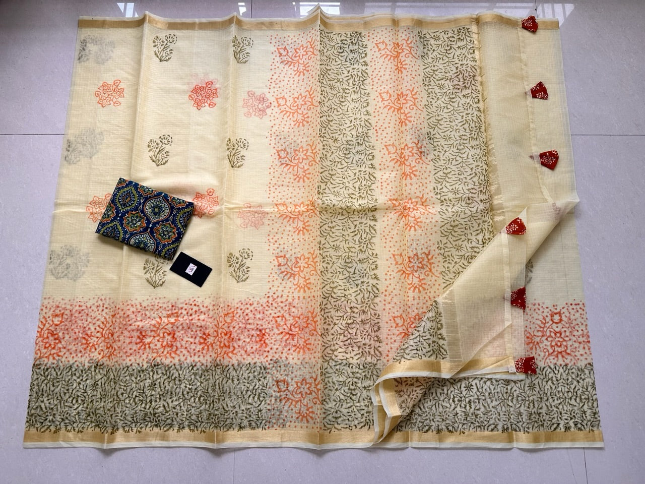 HandBlock Printed Kota Cotton Doria Saree