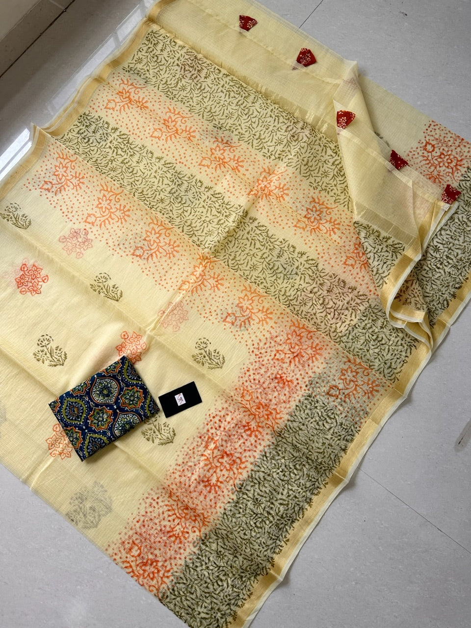 HandBlock Printed Kota Cotton Doria Saree