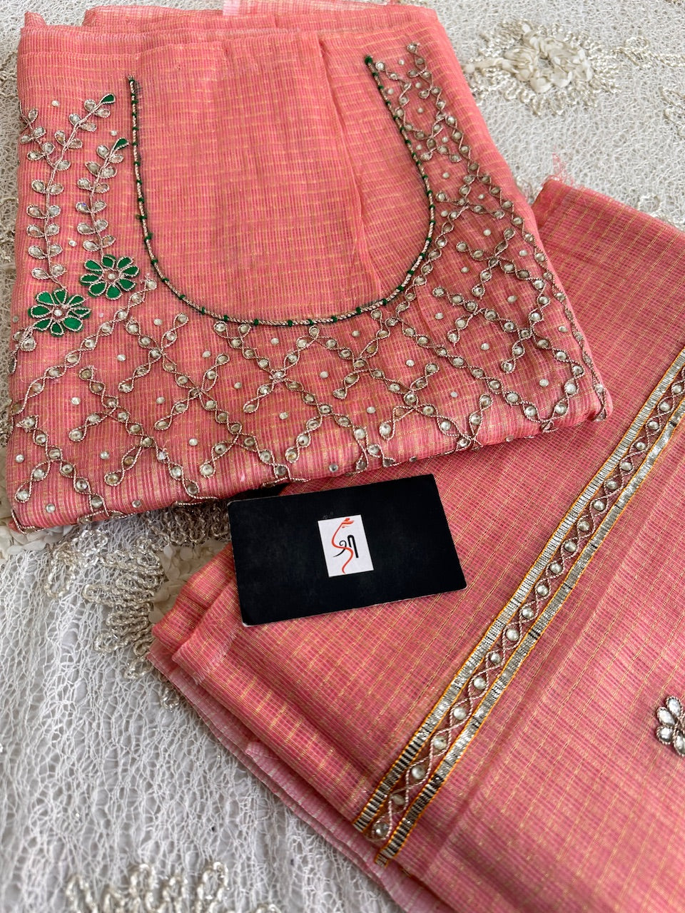 Jaipuri Gota Patti Embroidered Kota Cotton Tissue Doria Top N Dupatta (Suit)