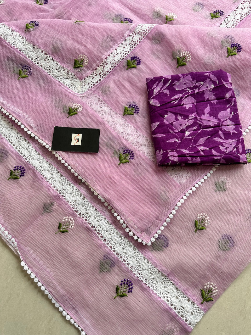 Embroidered Kota Cotton Doria Saree