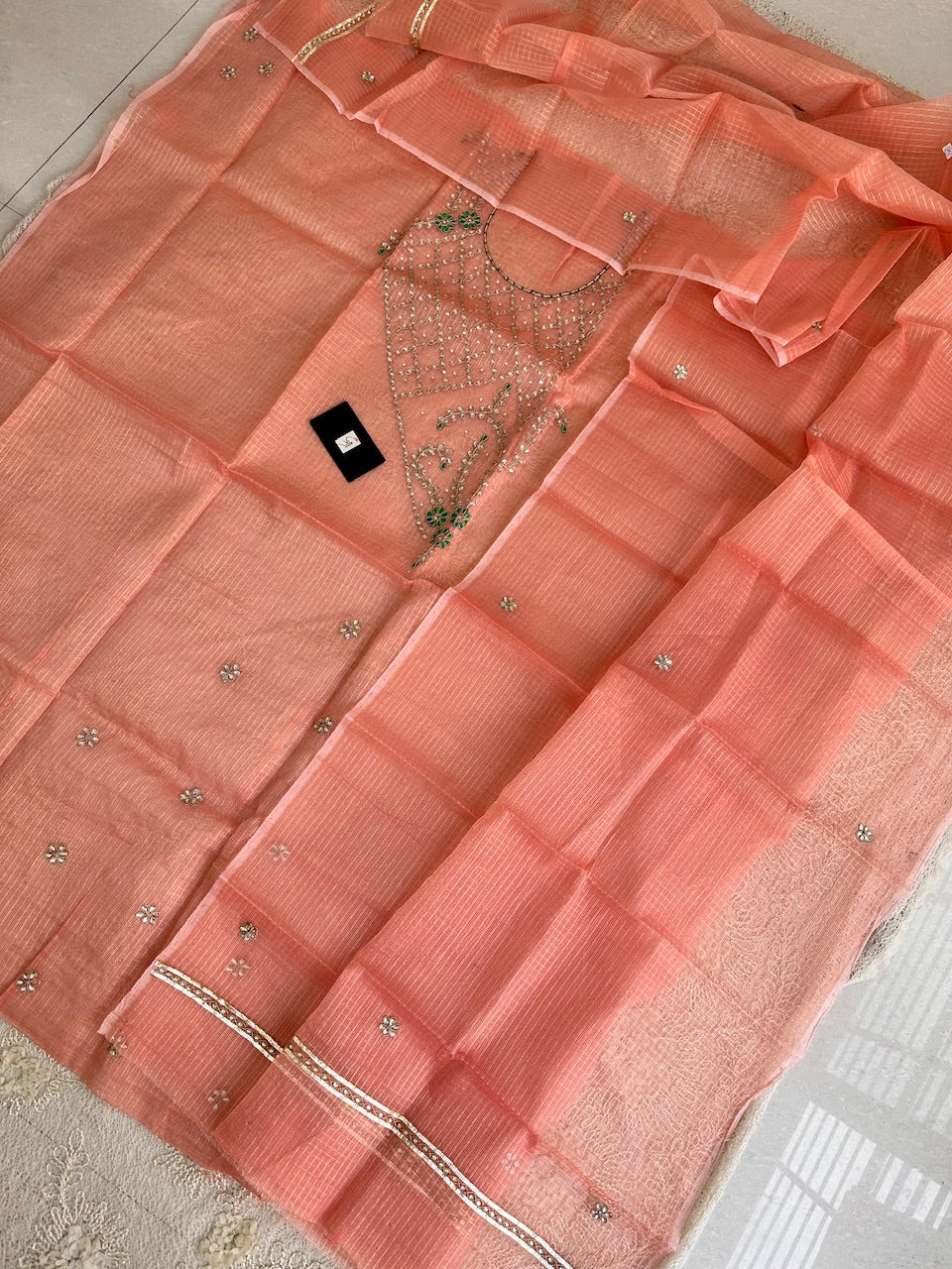 Jaipuri Gota Patti Embroidered Kota Cotton Tissue Doria Top N Dupatta (Suit)