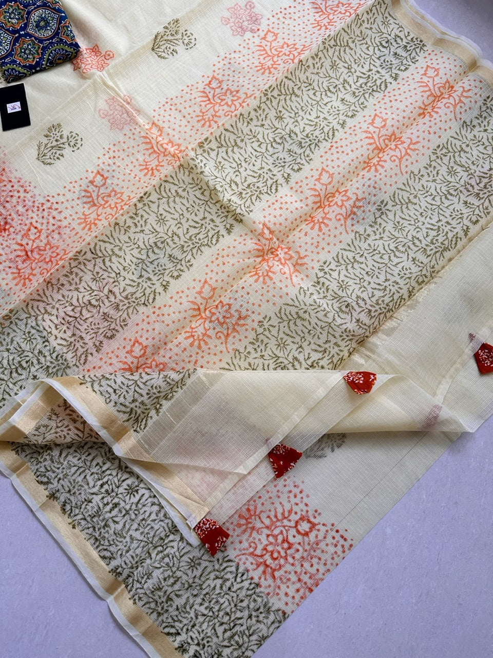 HandBlock Printed Kota Cotton Doria Saree