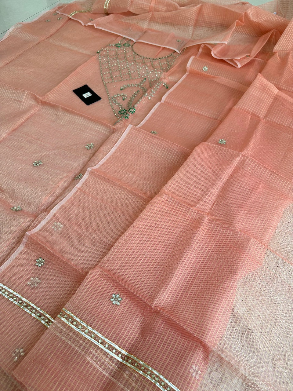 Jaipuri Gota Patti Embroidered Kota Cotton Tissue Doria Top N Dupatta (Suit)