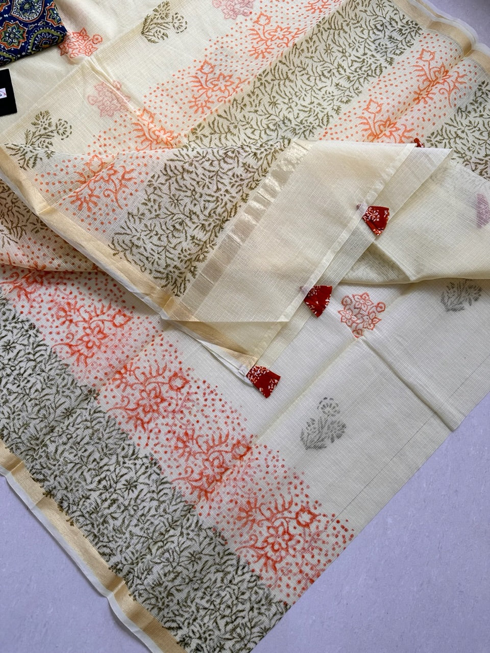 HandBlock Printed Kota Cotton Doria Saree