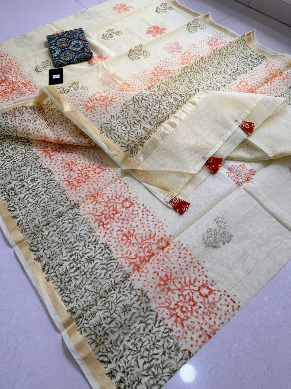 HandBlock Printed Kota Cotton Doria Saree