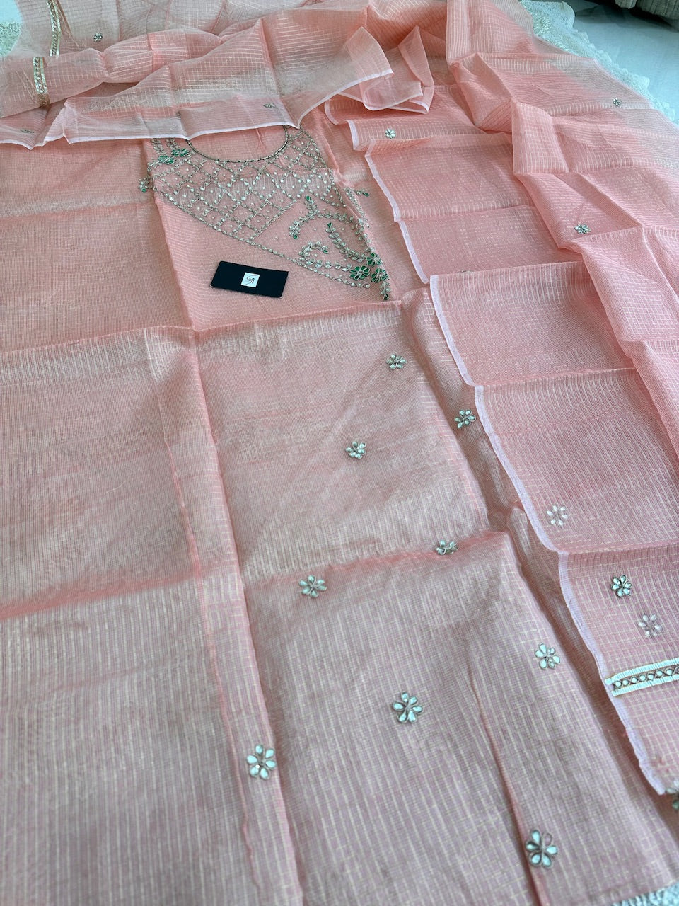 Jaipuri Gota Patti Embroidered Kota Cotton Tissue Doria Top N Dupatta (Suit)