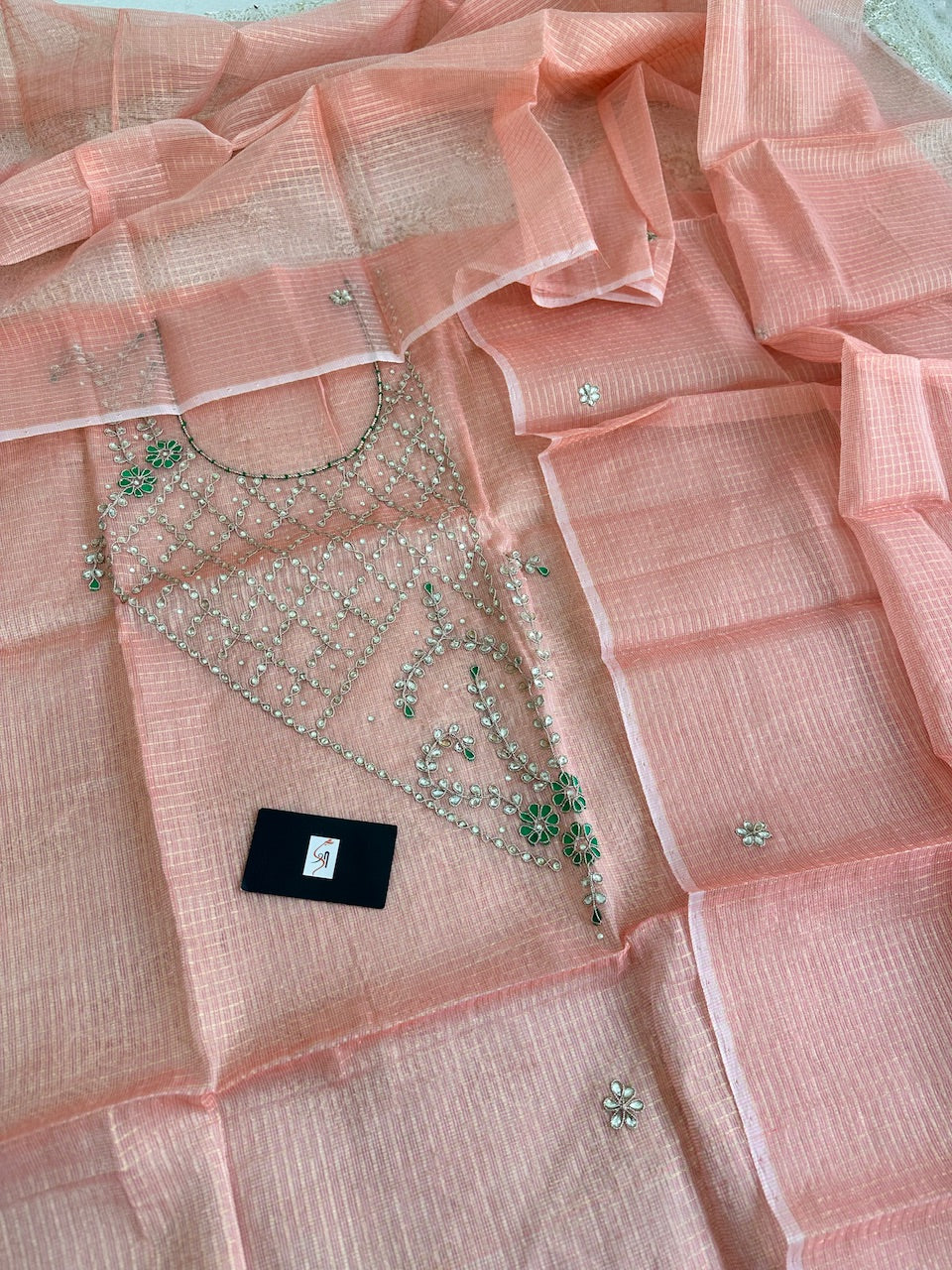 Jaipuri Gota Patti Embroidered Kota Cotton Tissue Doria Top N Dupatta (Suit)