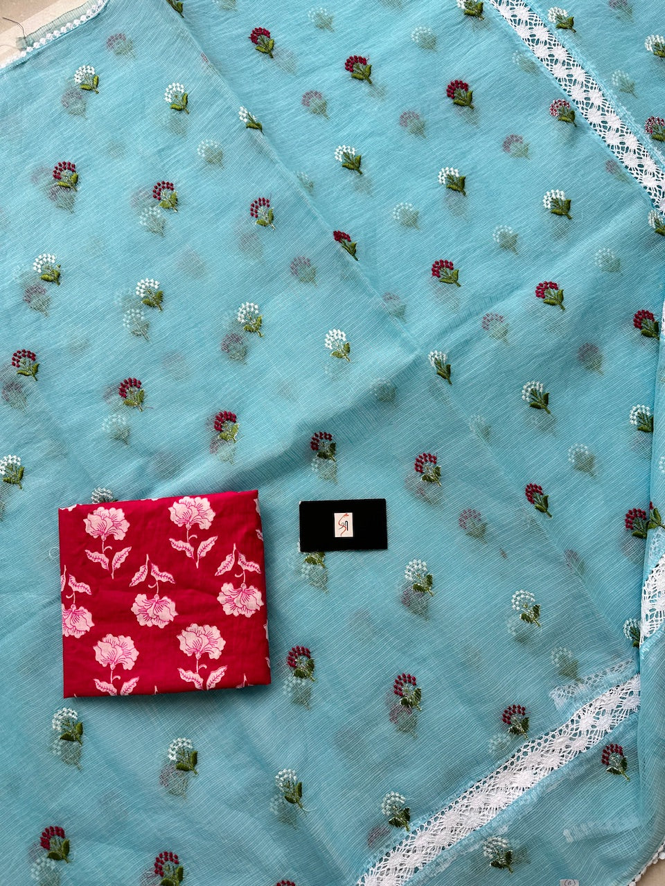 Embroidered Kota Cotton Doria Saree