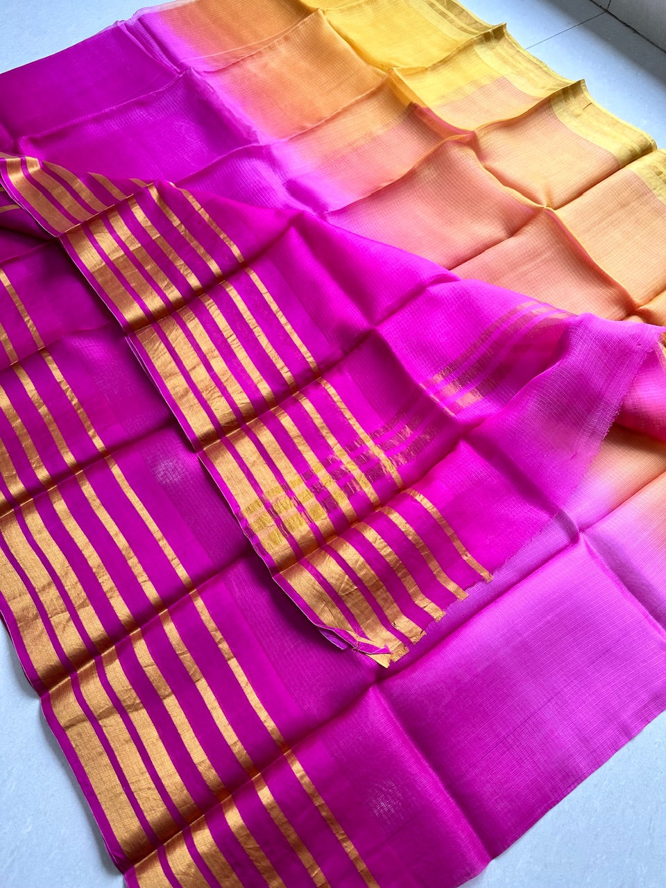 Pure Zari Stripe Multidyed Kota Silk Saree