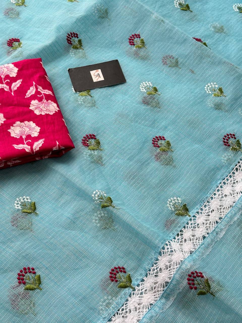 Embroidered Kota Cotton Doria Saree