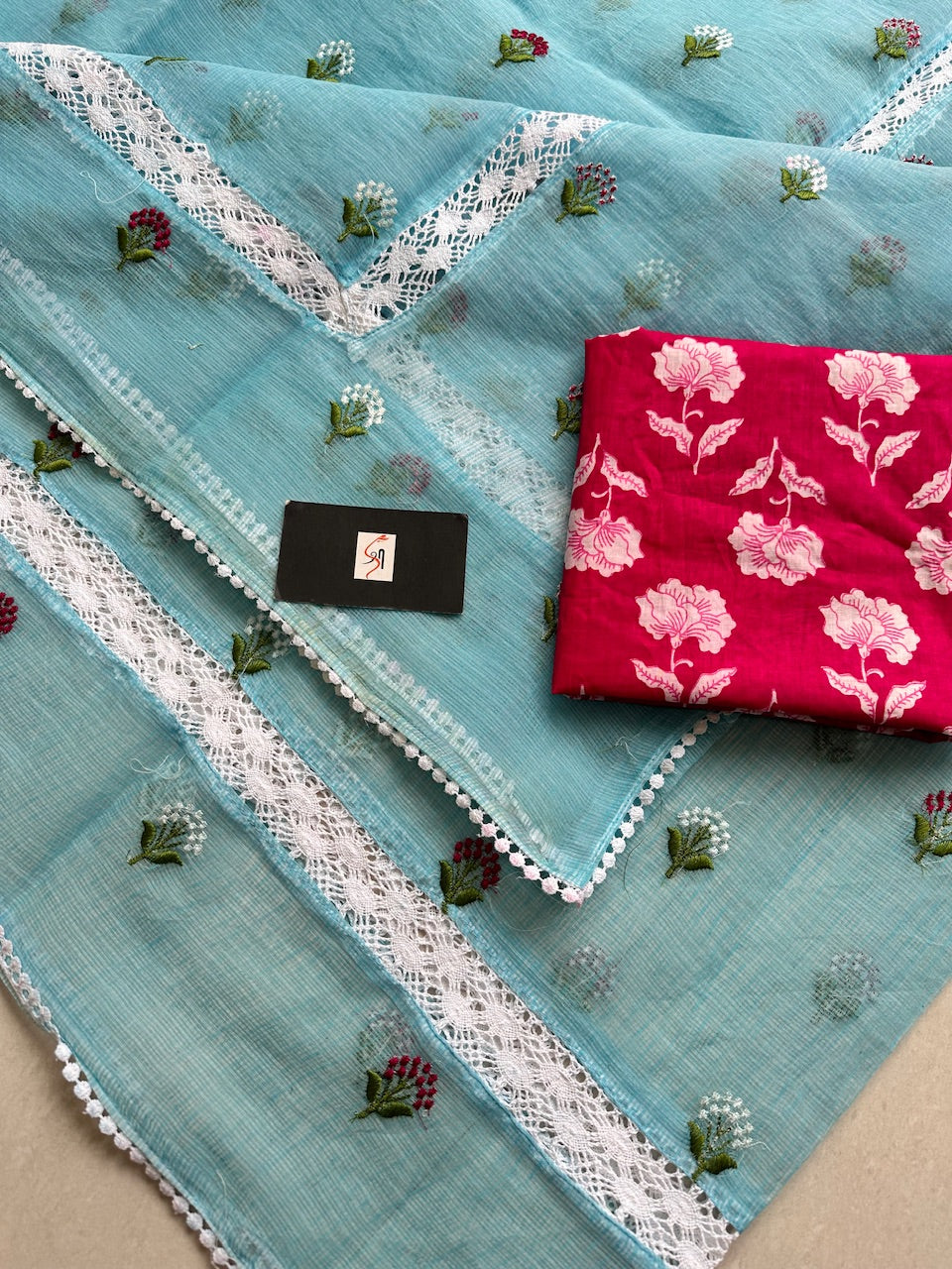 Embroidered Kota Cotton Doria Saree