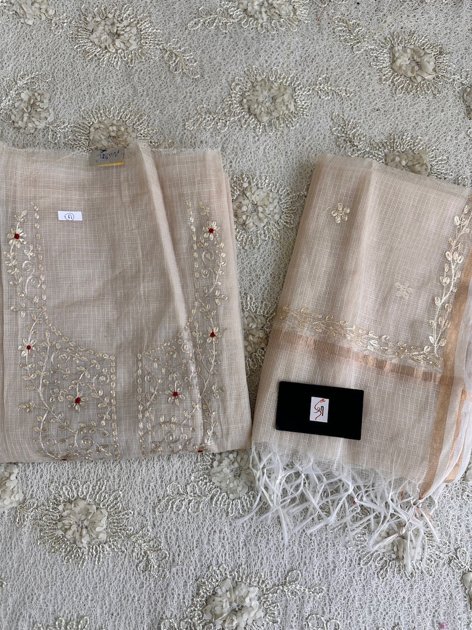 Jaipuri Pita Work Embroidered Kota Cotton Doria Top N Dupatta (Suit)