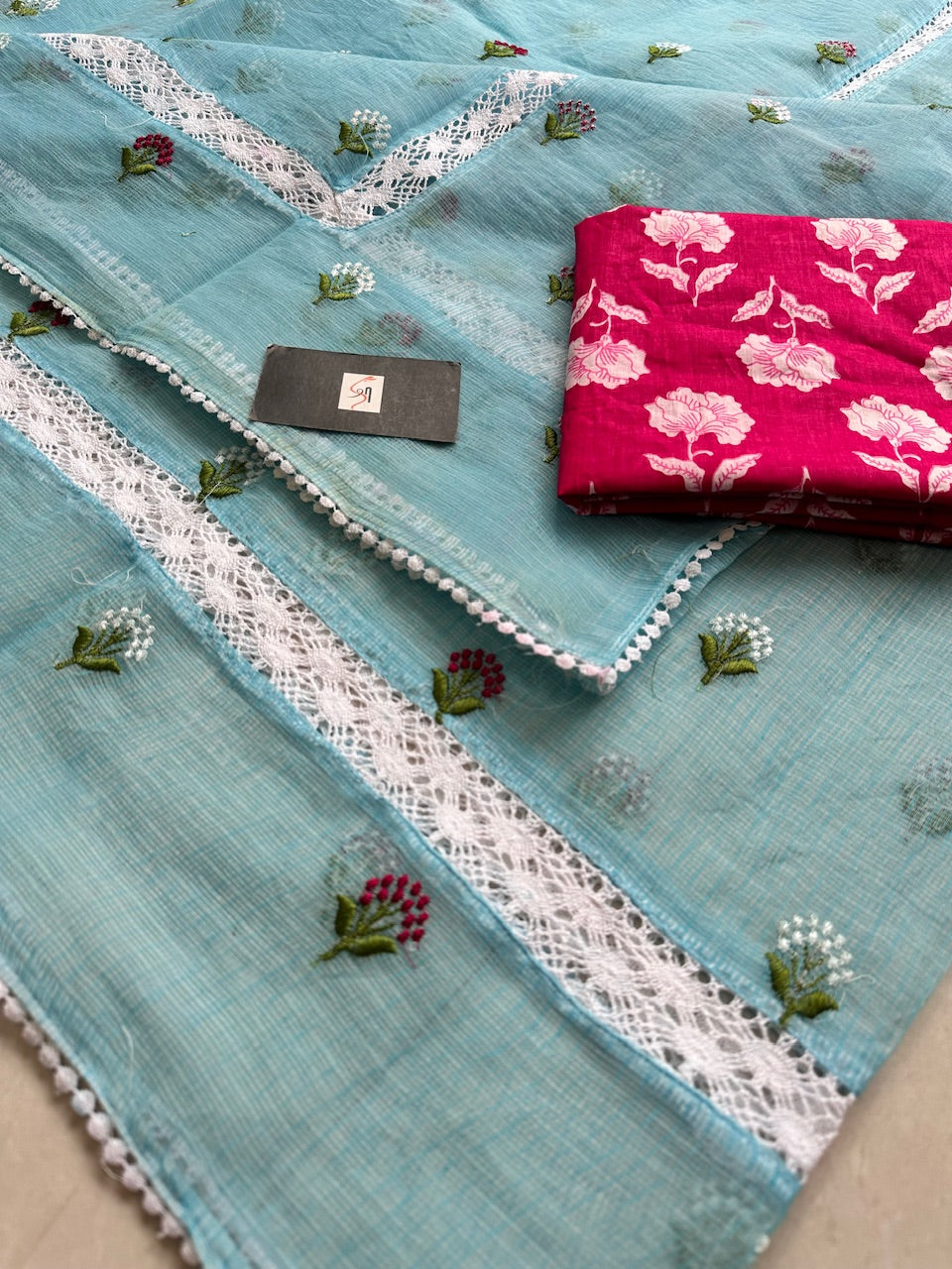 Embroidered Kota Cotton Doria Saree