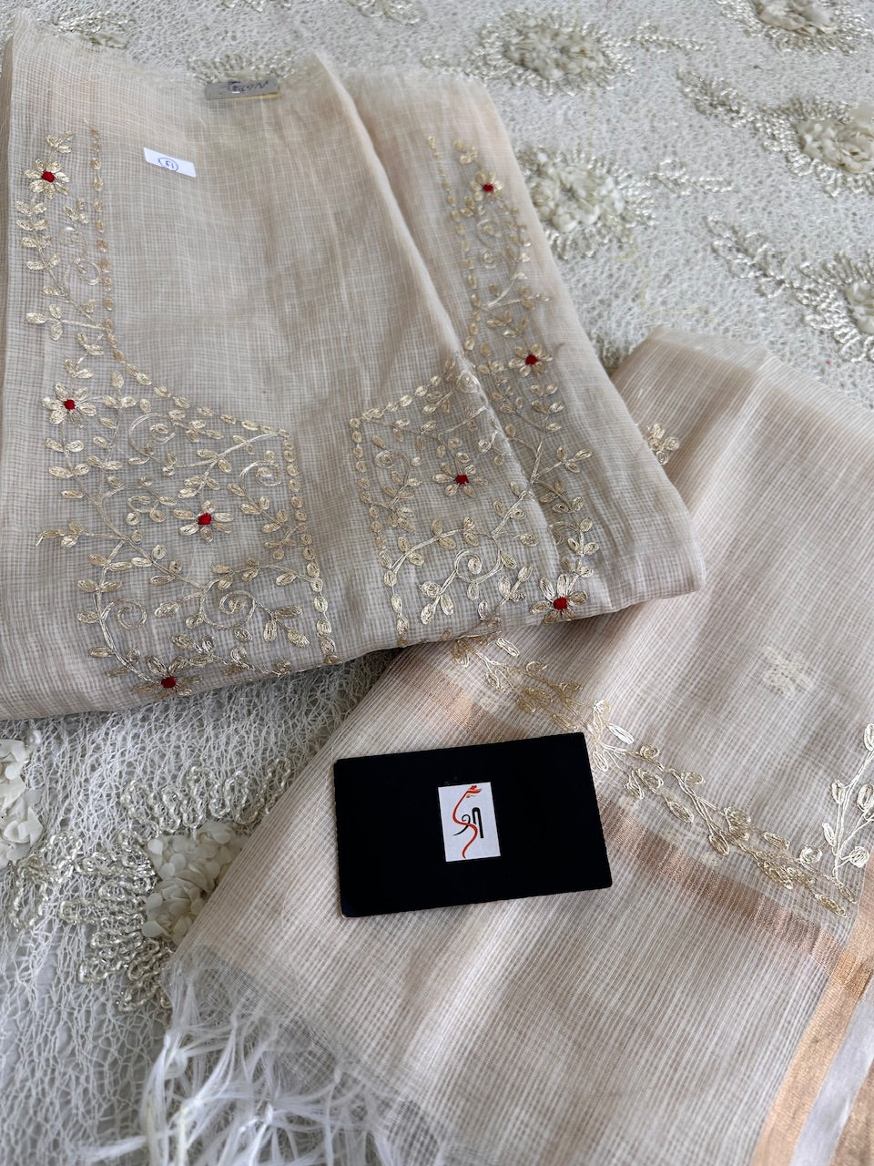 Jaipuri Pita Work Embroidered Kota Cotton Doria Top N Dupatta (Suit)