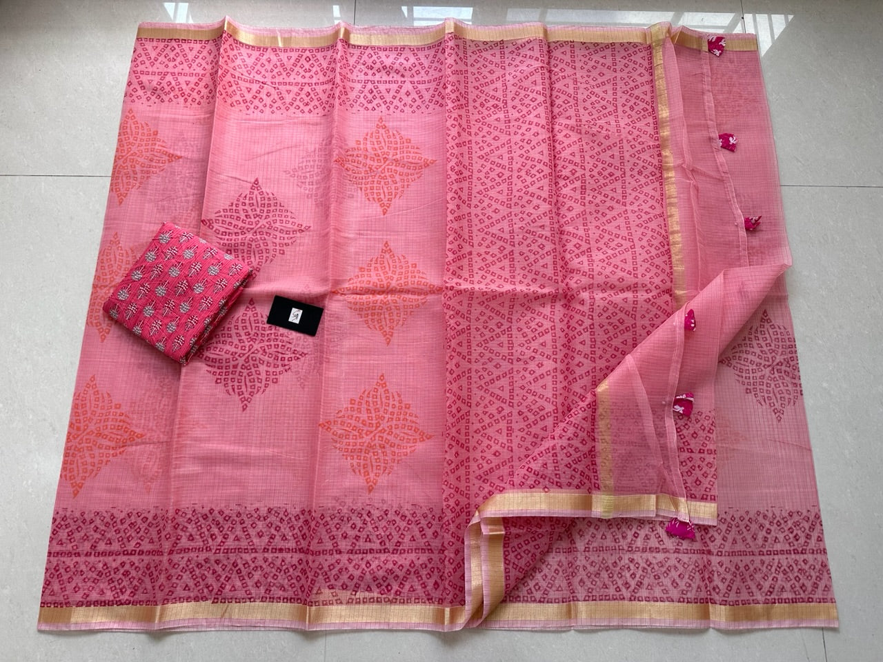 HandBlock Printed Kota Cotton Doria Saree