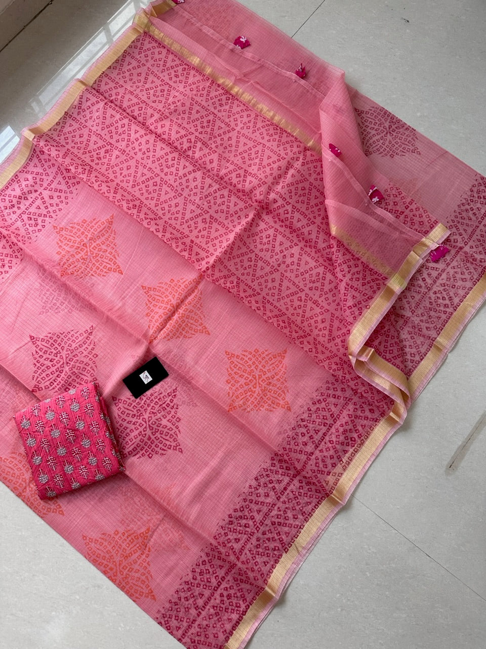 HandBlock Printed Kota Cotton Doria Saree