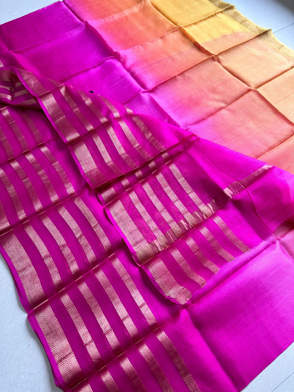 Pure Zari Stripe Multidyed Kota Silk Saree