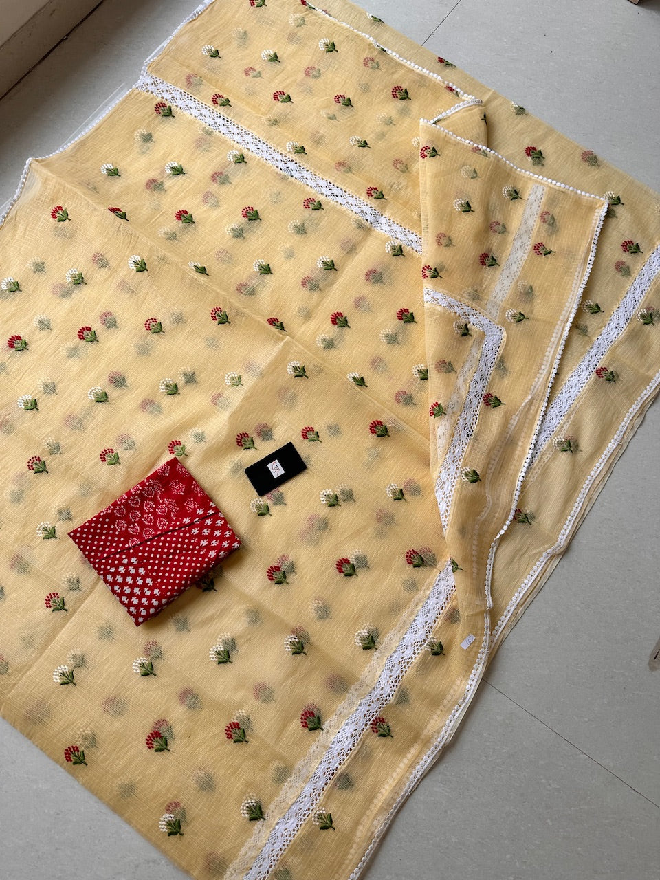 Embroidered Kota Cotton Doria Saree