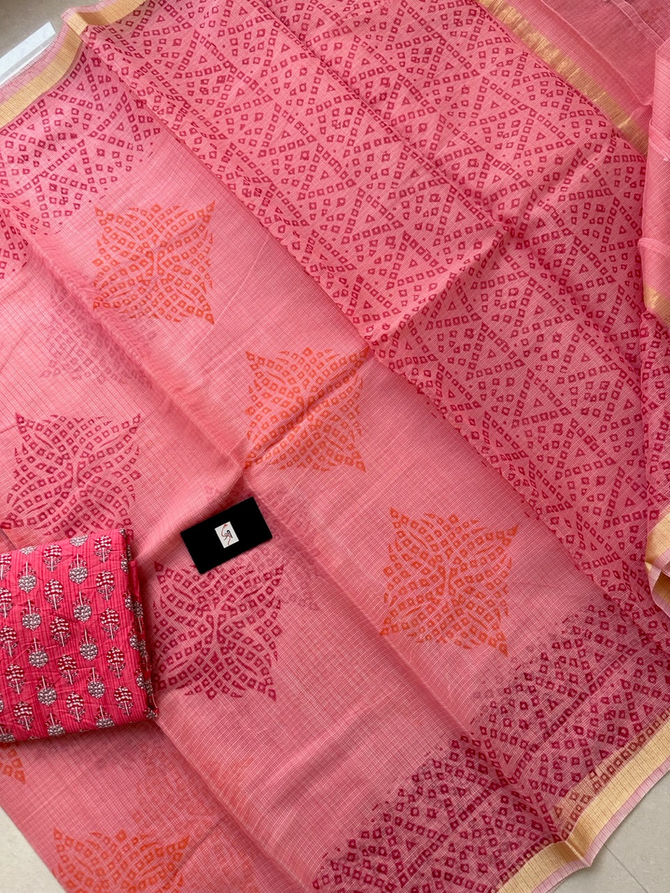 HandBlock Printed Kota Cotton Doria Saree