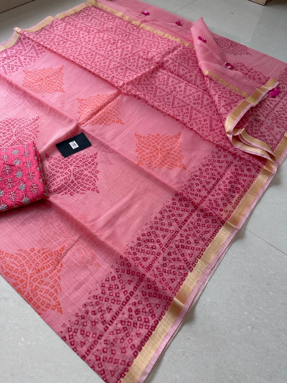 HandBlock Printed Kota Cotton Doria Saree