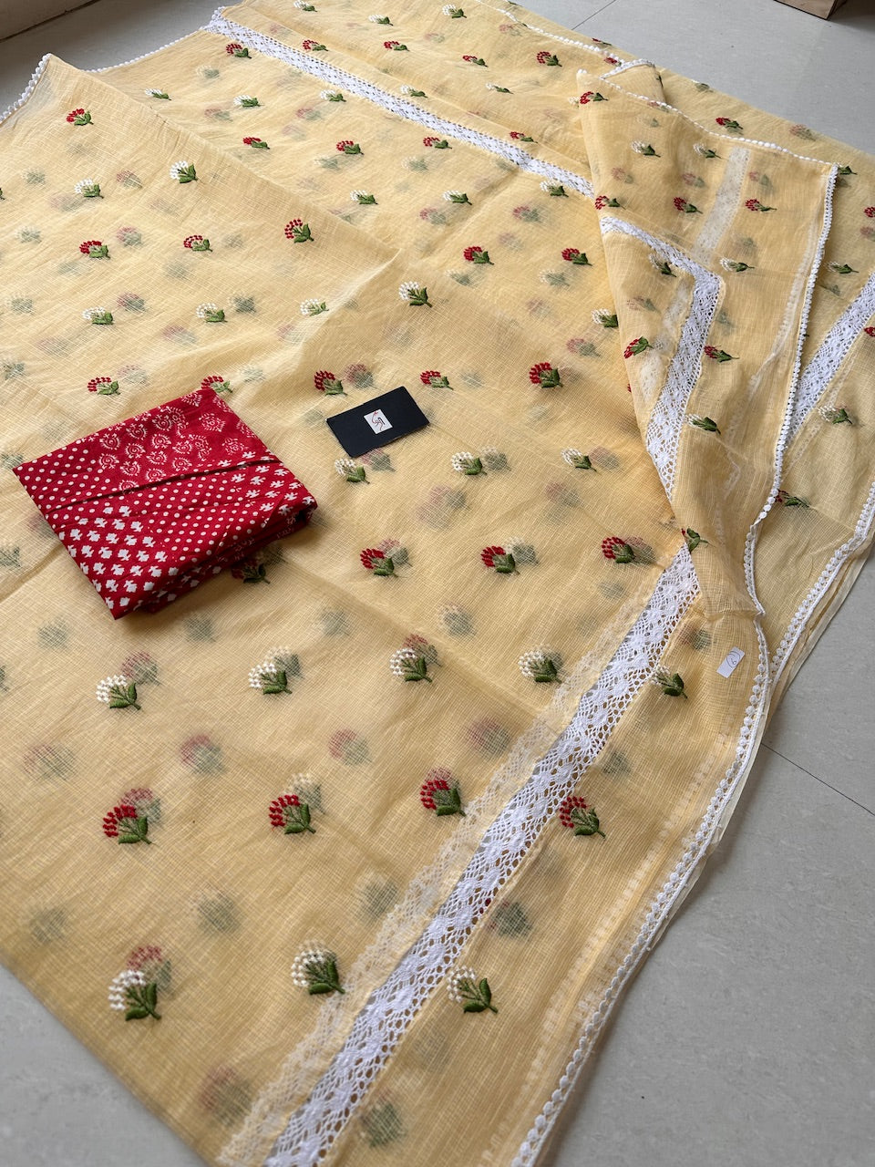 Embroidered Kota Cotton Doria Saree