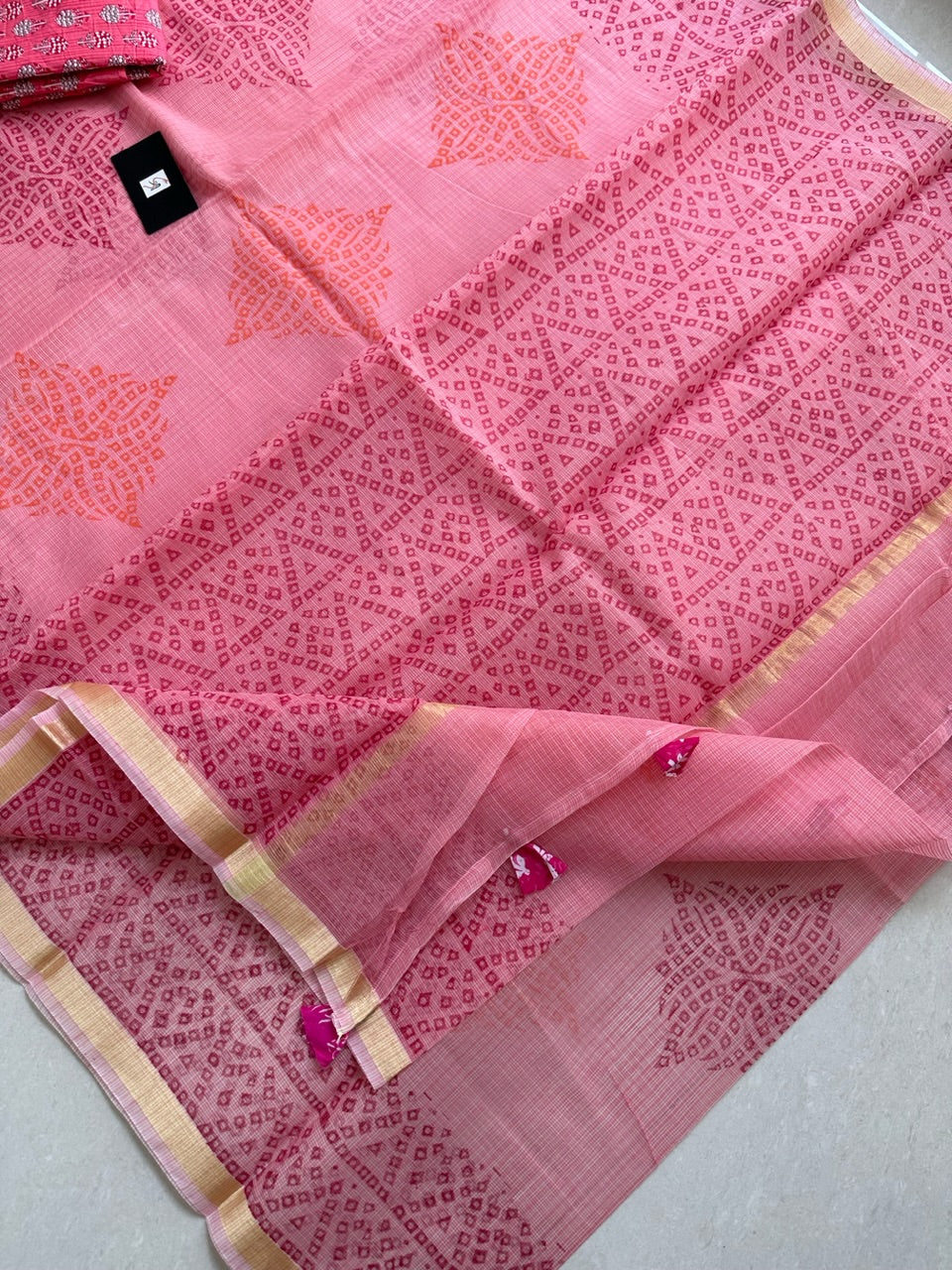 HandBlock Printed Kota Cotton Doria Saree