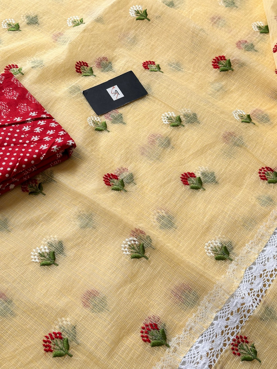 Embroidered Kota Cotton Doria Saree