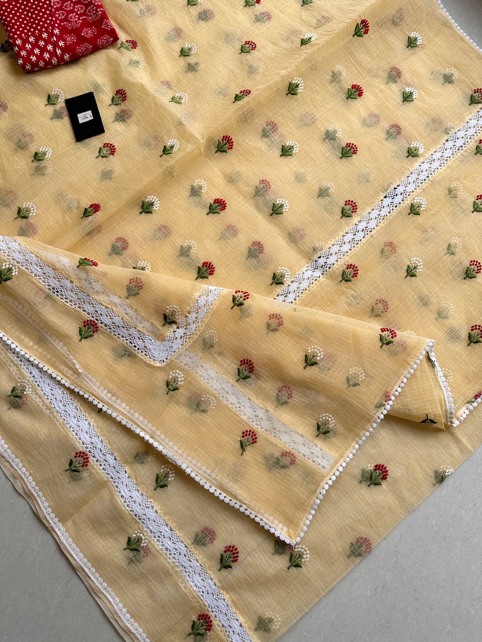 Embroidered Kota Cotton Doria Saree