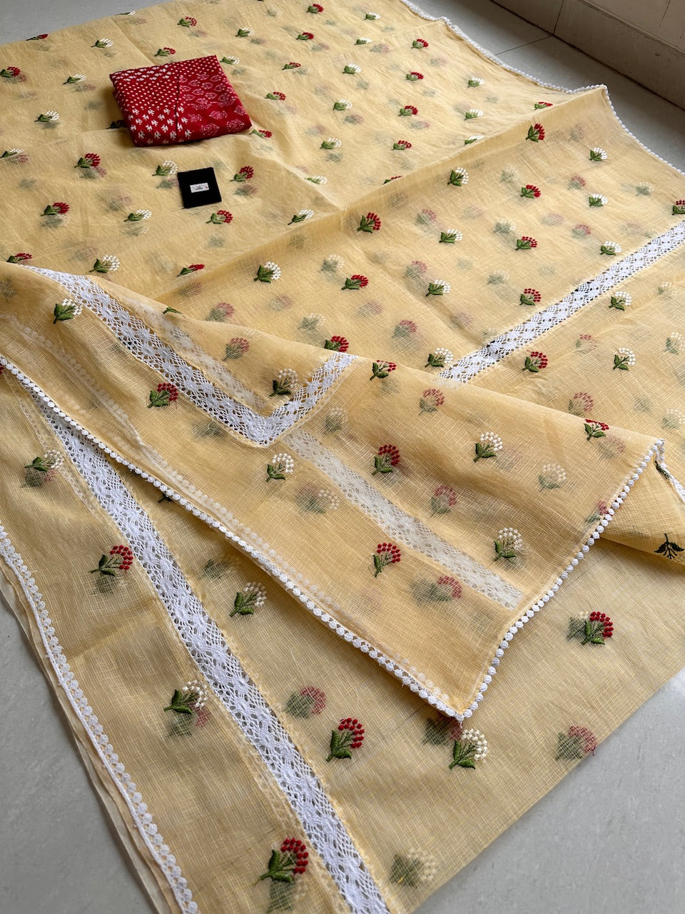 Embroidered Kota Cotton Doria Saree