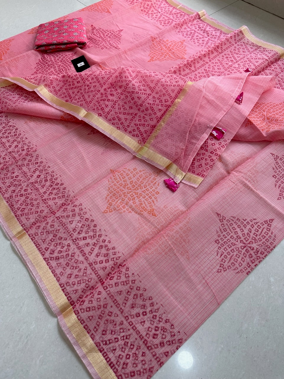 HandBlock Printed Kota Cotton Doria Saree