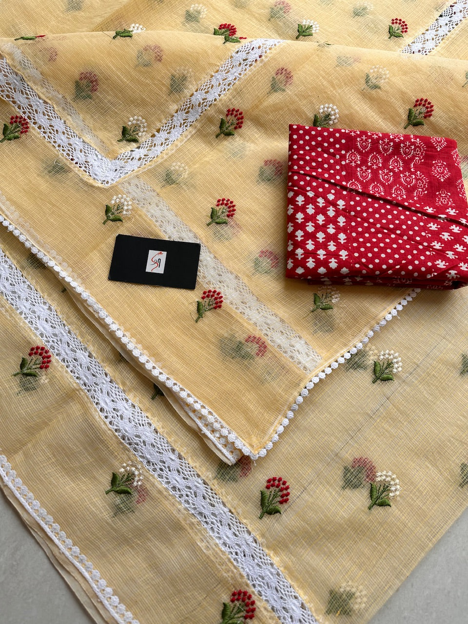 Embroidered Kota Cotton Doria Saree