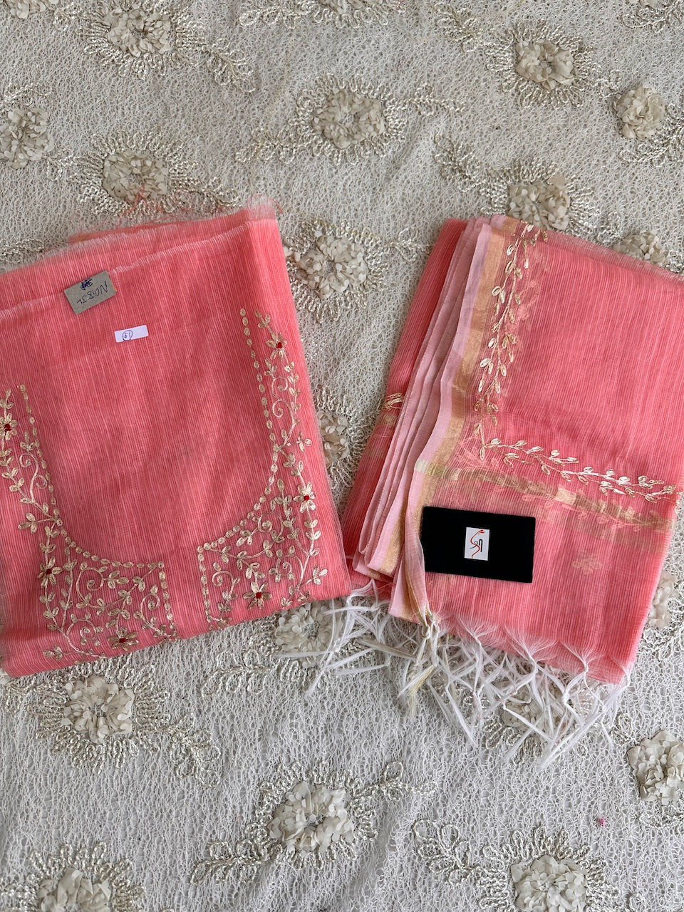 Jaipuri Pita Work Embroidered Kota Cotton Doria Top N Dupatta (Suit)