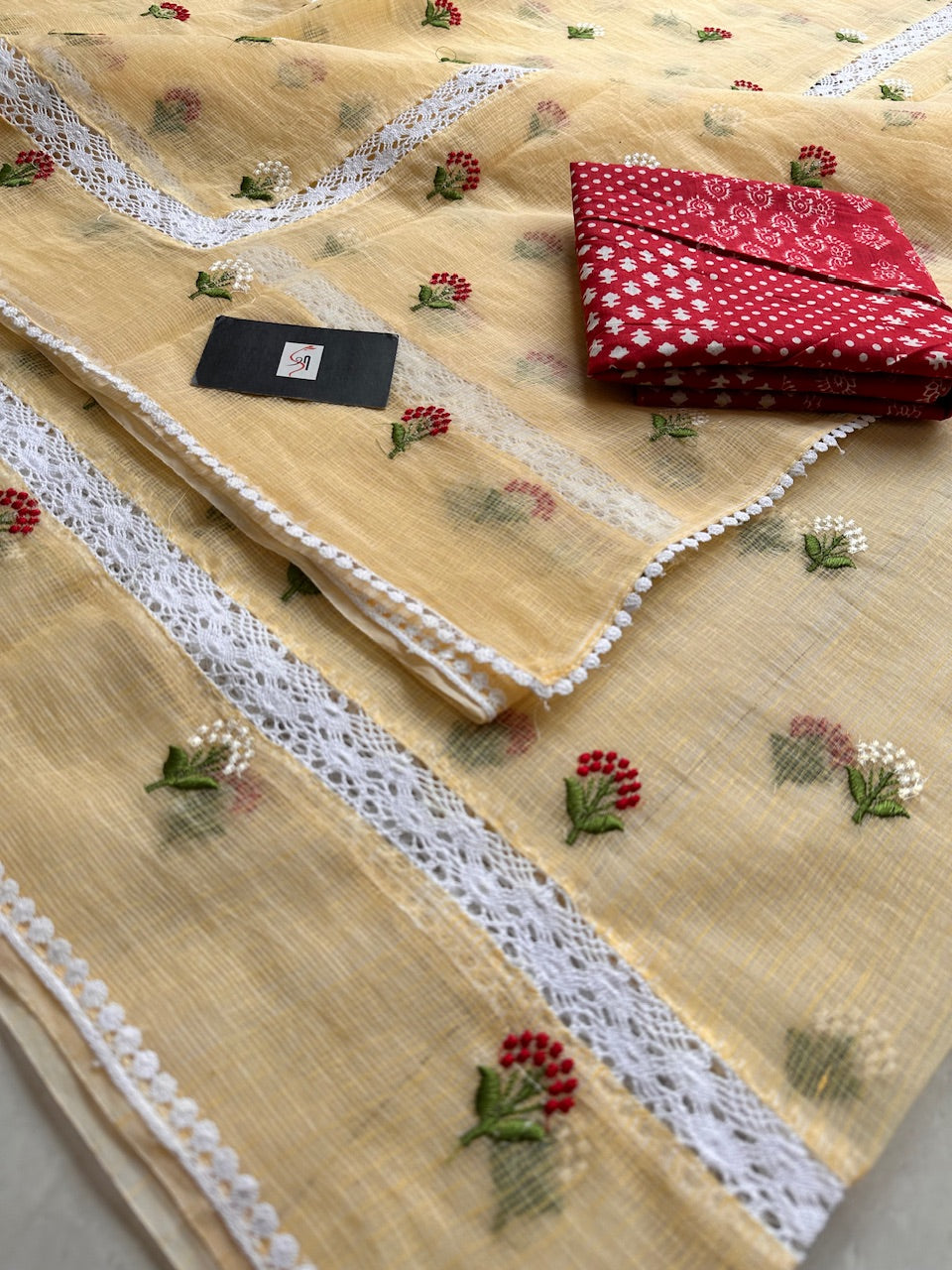 Embroidered Kota Cotton Doria Saree