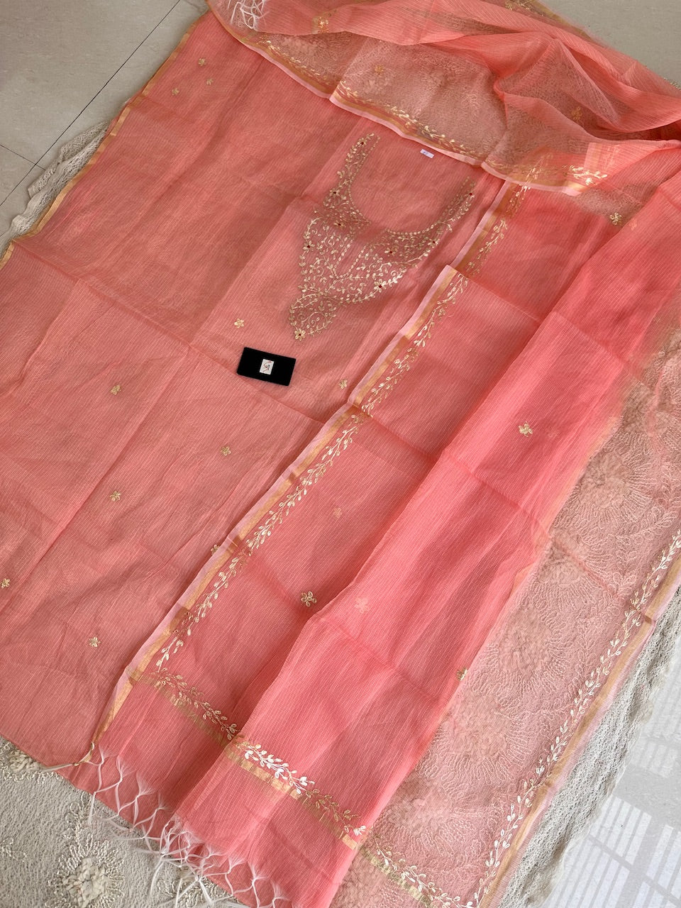 Jaipuri Pita Work Embroidered Kota Cotton Doria Top N Dupatta (Suit)