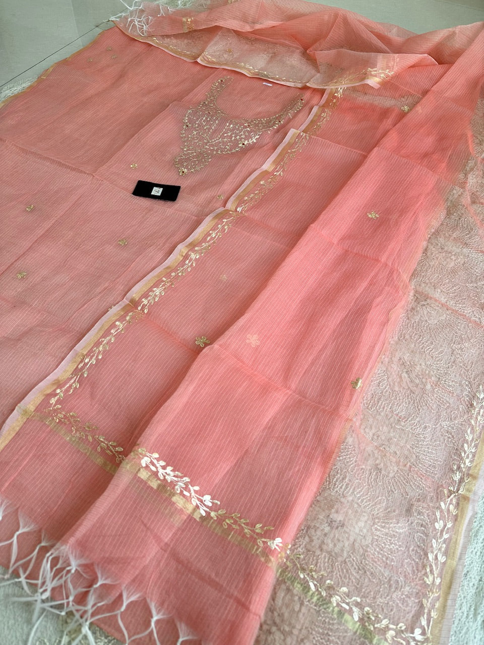 Jaipuri Pita Work Embroidered Kota Cotton Doria Top N Dupatta (Suit)